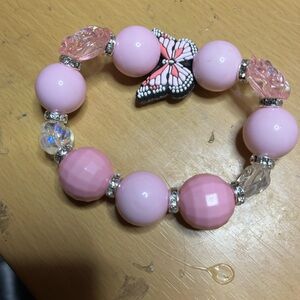 Pink Beaded Butterfly Bracelet